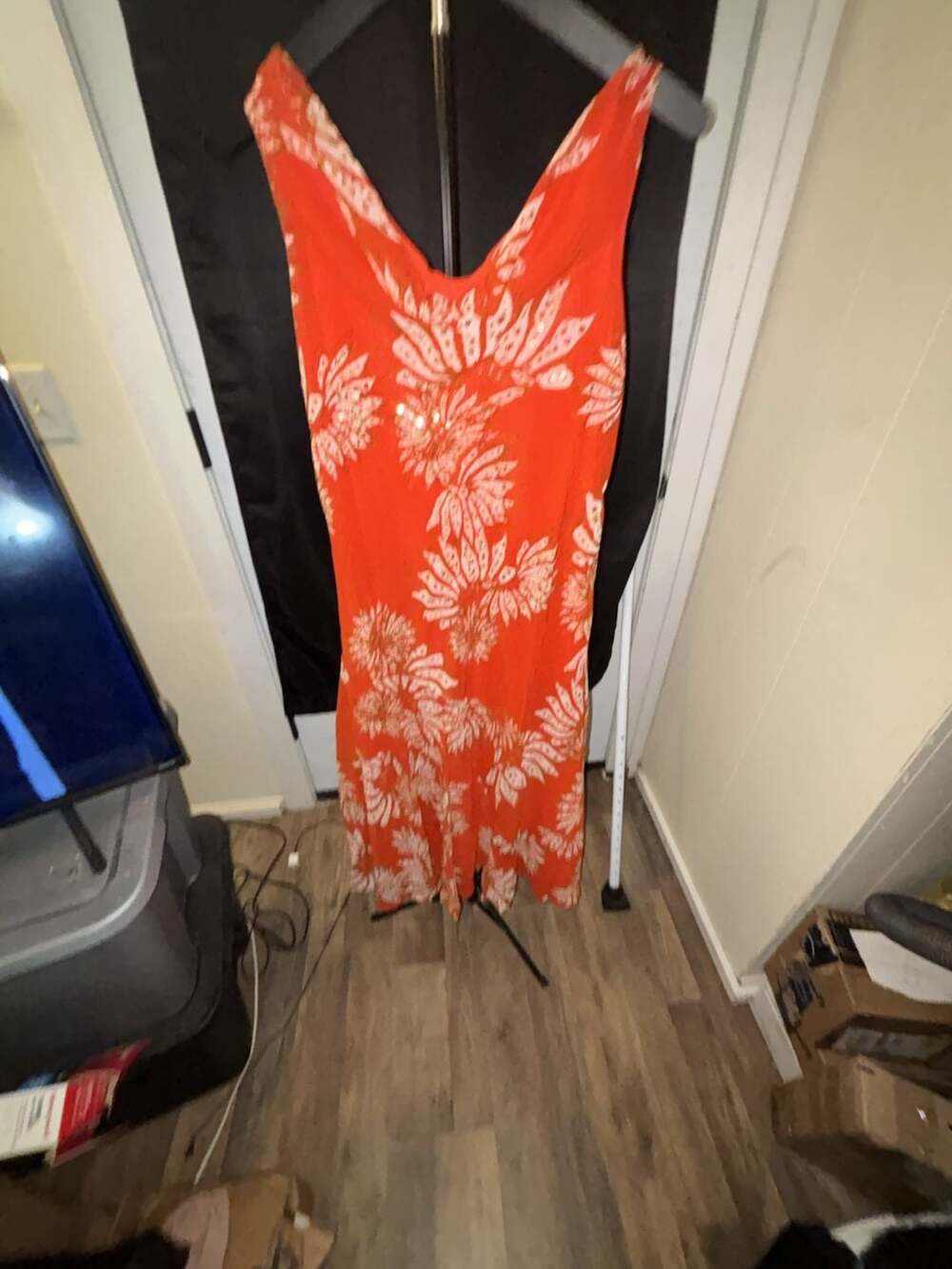 Midnight Velvet Women's Orange Floral Print Beaded V-Neck Maxi Dress Size M NWT